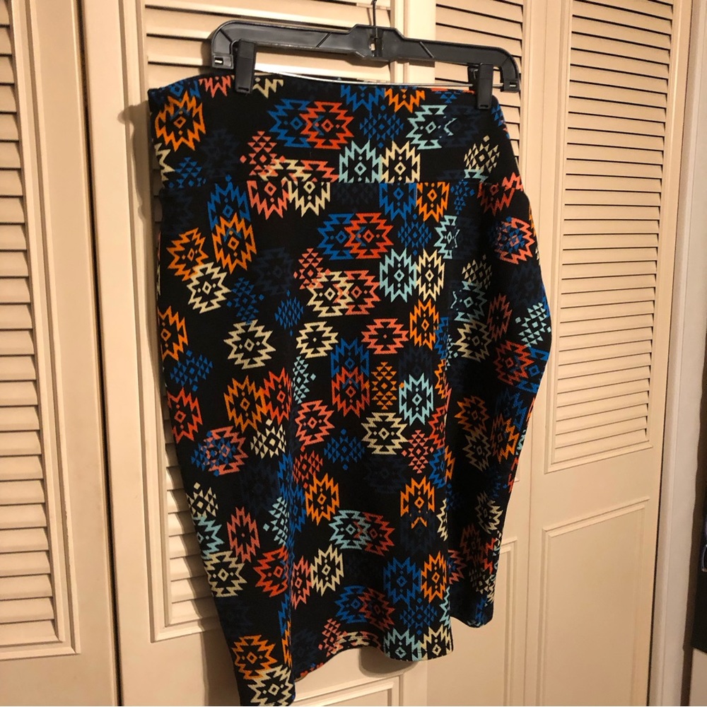 Bright Aztec patterned pencil skirt LuLaRoe Cassie 3X